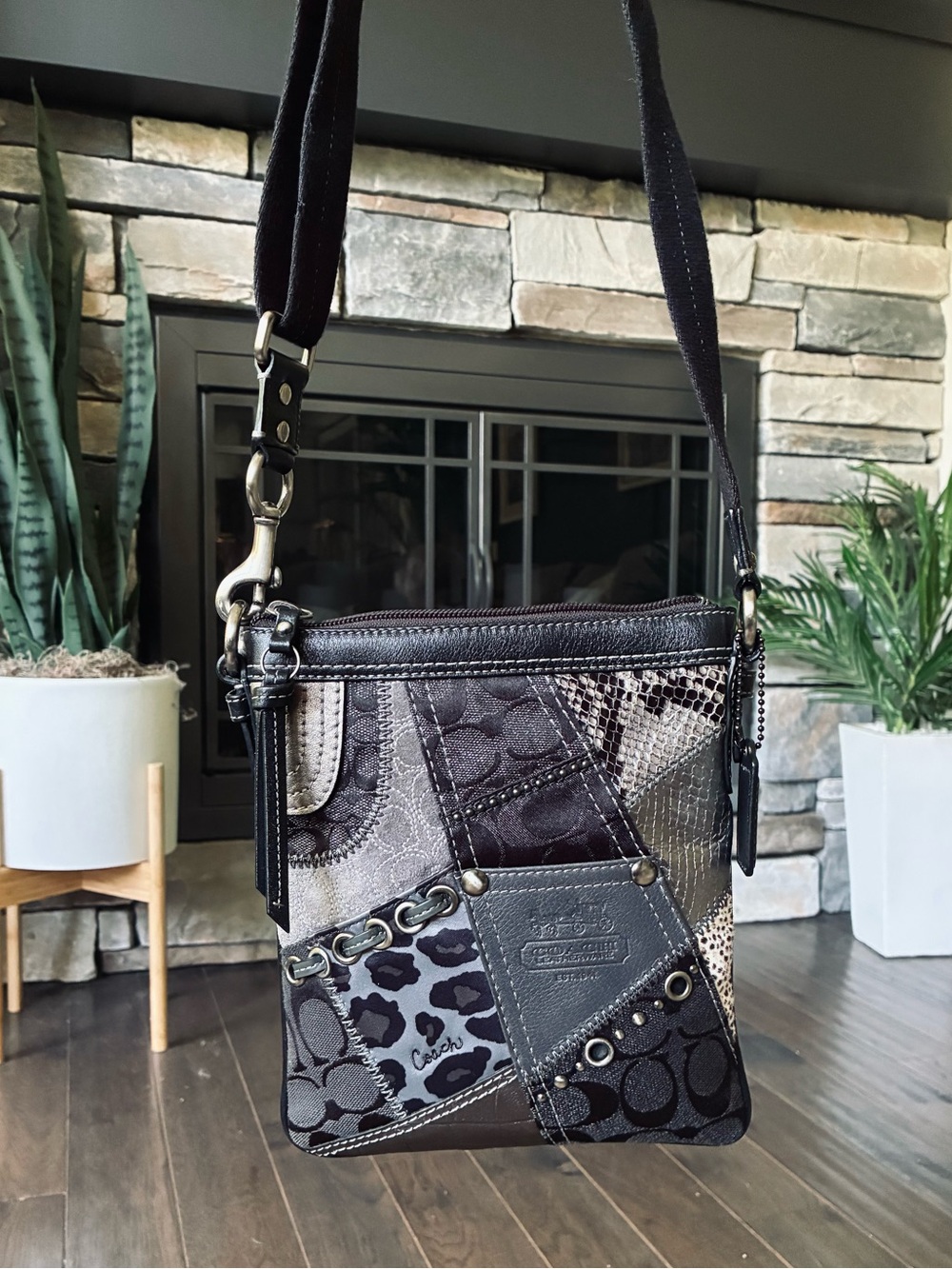 Coach Y2K 2008 Leather Patchwork Animal Print Swing-pack Crossbody Purse 42070